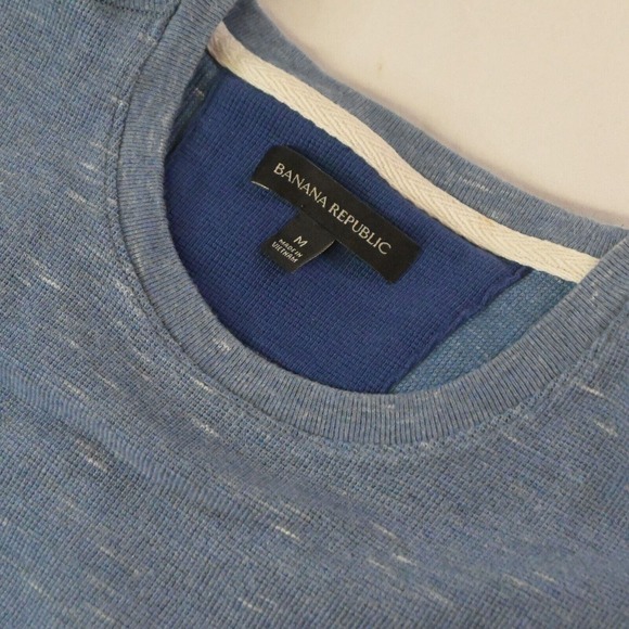 Banana Republic Medium Blue Heather Waffle Crewneck Sweatshirt Sweater - Picture 2 of 2